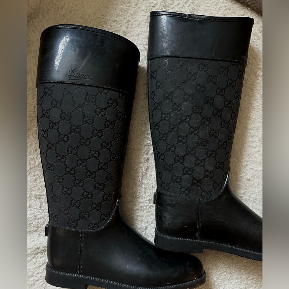 Gucci Monogram Riding Style Knee high Rain Boots 37